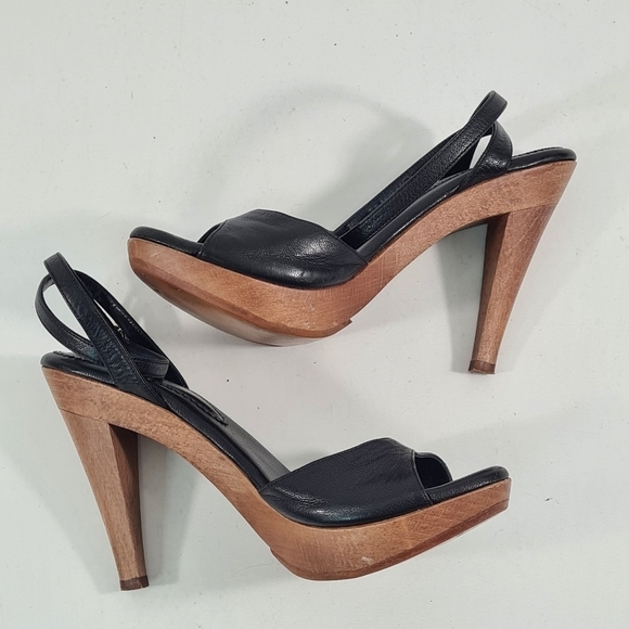 YSL Rive Gauche Black Leather Strappy Sandal Heels Size 37 - Picture 10 of 12